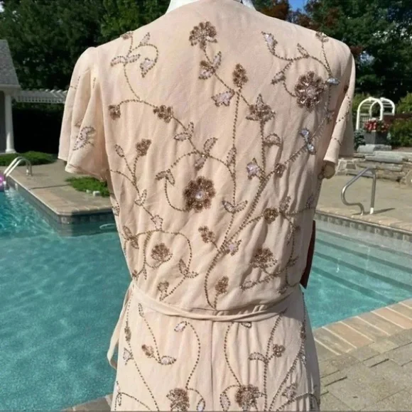 plymouth beaded dress Lara 29892 Danika Floral Beaded Sheath Beaded Dress with Beaded Fringe White / 0